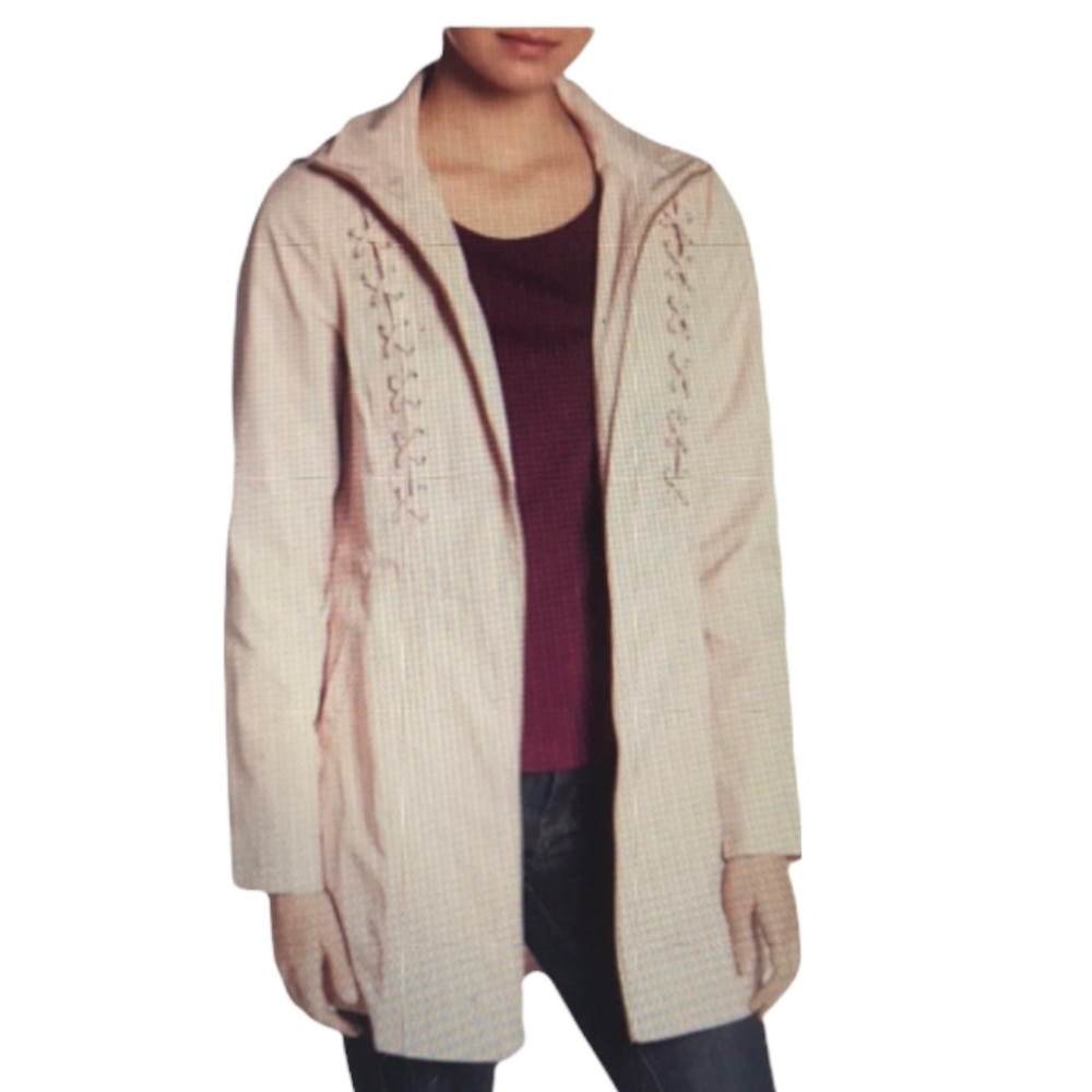 NEW Guess Women Hooded Lace-up Light Weight Coat with Detachable Hood Sz Medium